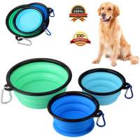 Portable Foldable Folding Round Shape Collapsible Silicone Feeder Feeding Travel Cat Dog Water Food Pet Bowl with sucker